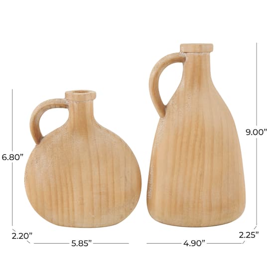 Natural Wood Slim Jug Inspired Vase Set